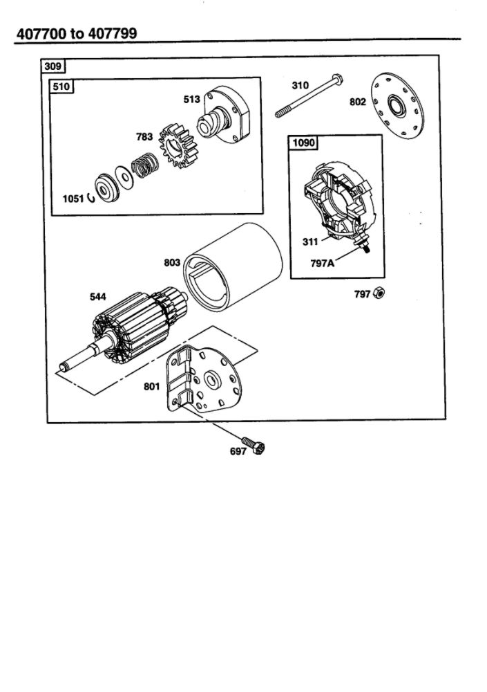 Starter Motor Diagram and Parts List for  Briggs and Stratton Engine